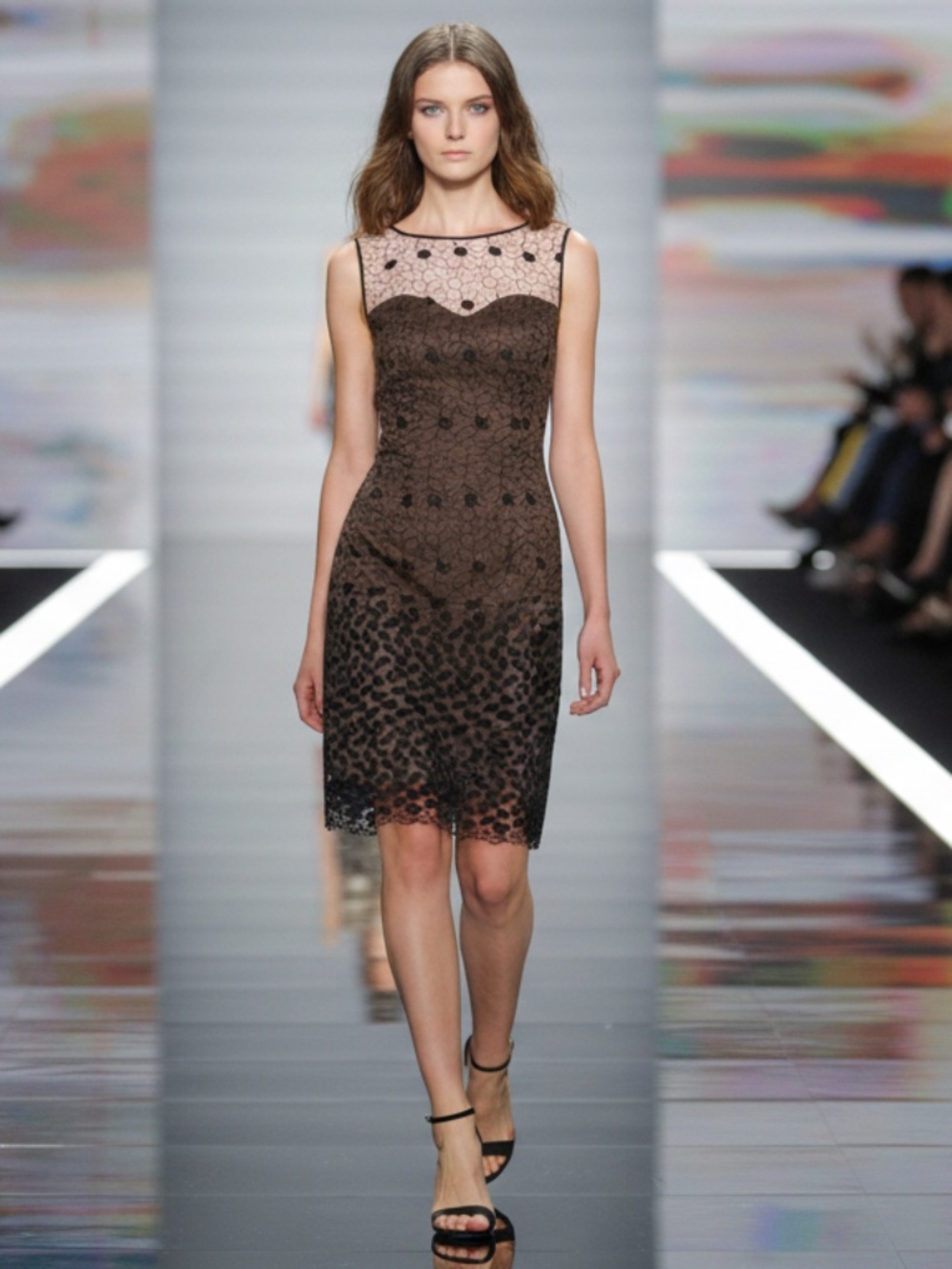 Roman abstract pattern black and beige dress